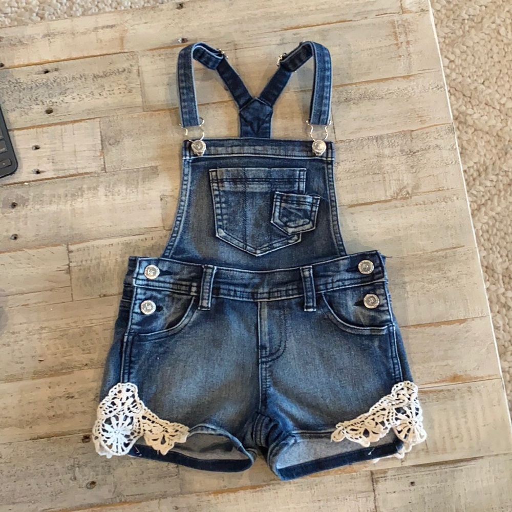 🎊Denim girls overalls with lace detail🎊